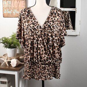 Harlow & Rose Leopard Print Surplice Top - Effortless Style - Size 1X